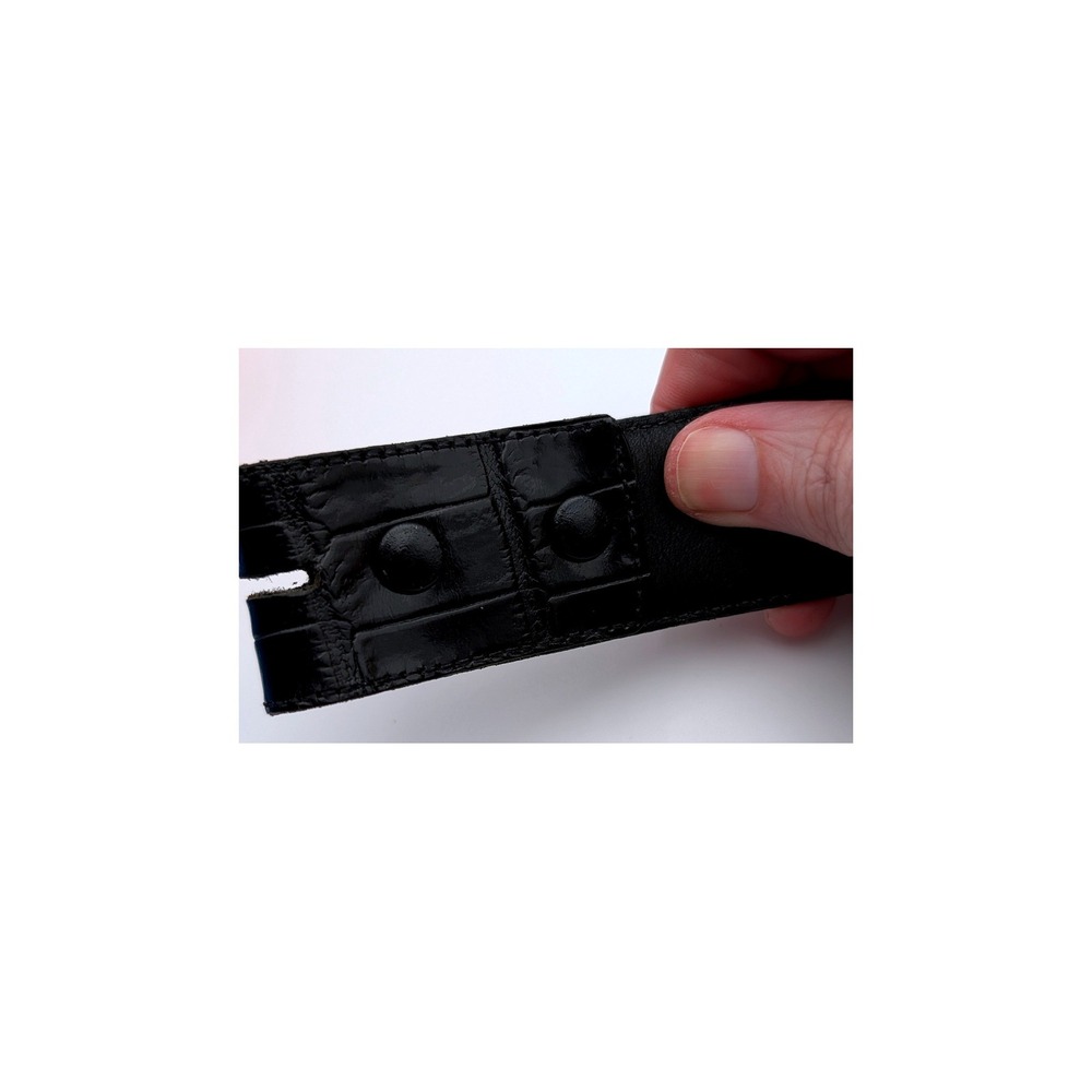 Vicenza Sport Black Genuine Calfskin Alligator Print Belt Snap On No Buckle 36in